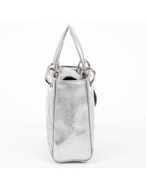 Mini Lady DIOR en cuir argent 