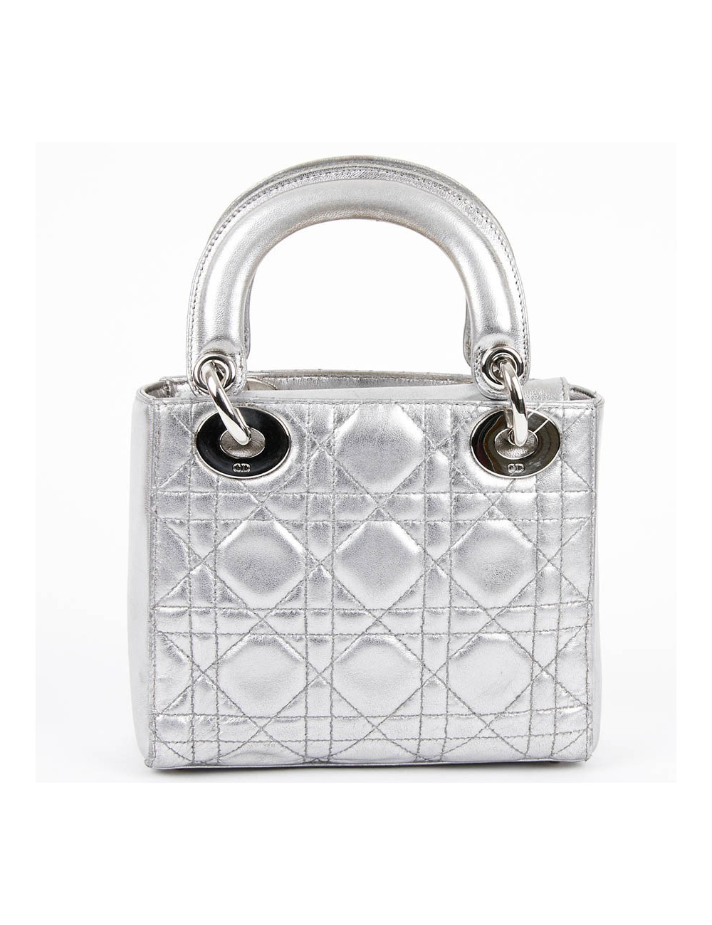Mini Lady DIOR en cuir argent 