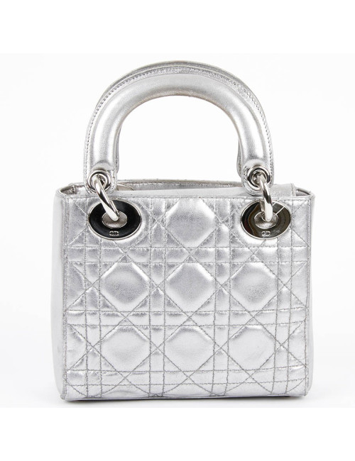 Mini Lady DIOR en cuir argent 