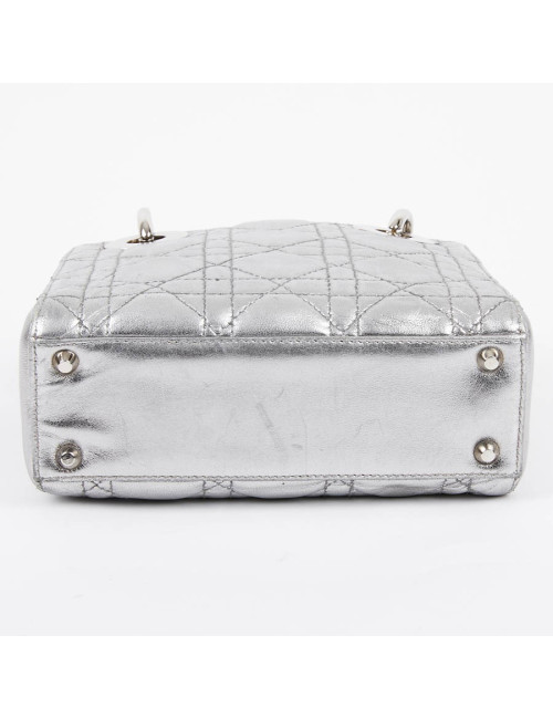 Mini Lady DIOR en cuir argent 