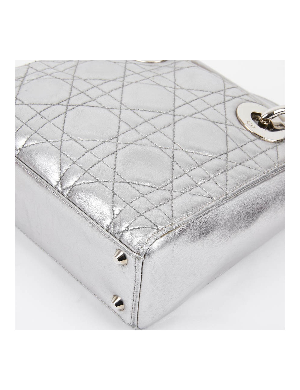 Mini Lady DIOR en cuir argent 