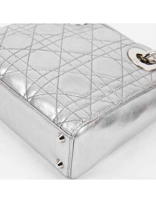 Mini Lady DIOR en cuir argent 