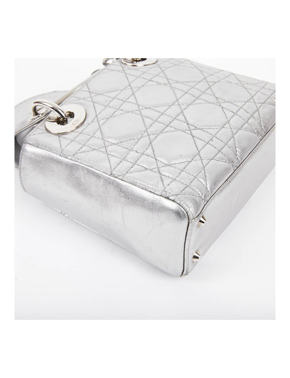 Mini Lady DIOR en cuir argent 