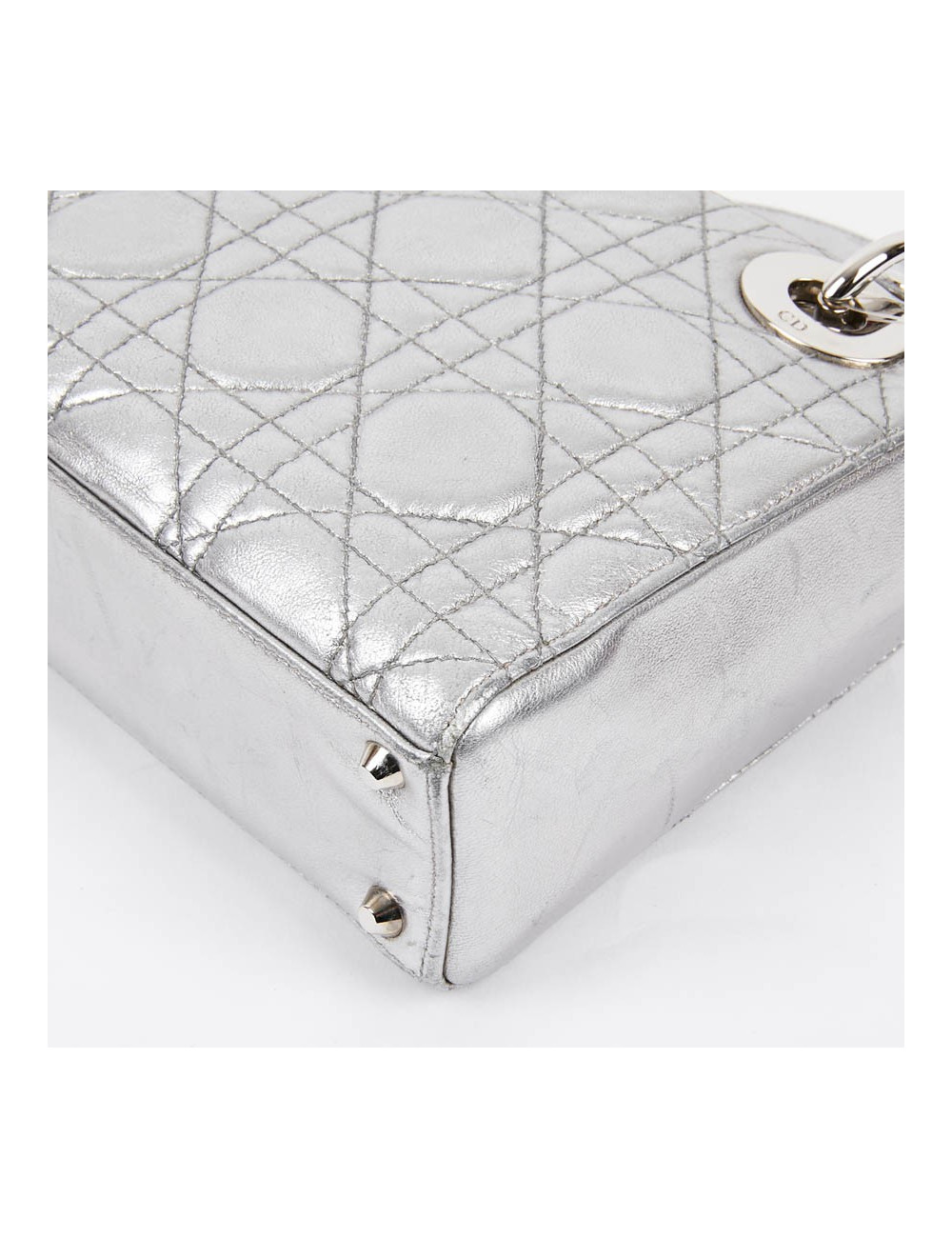 Mini Lady DIOR en cuir argent 