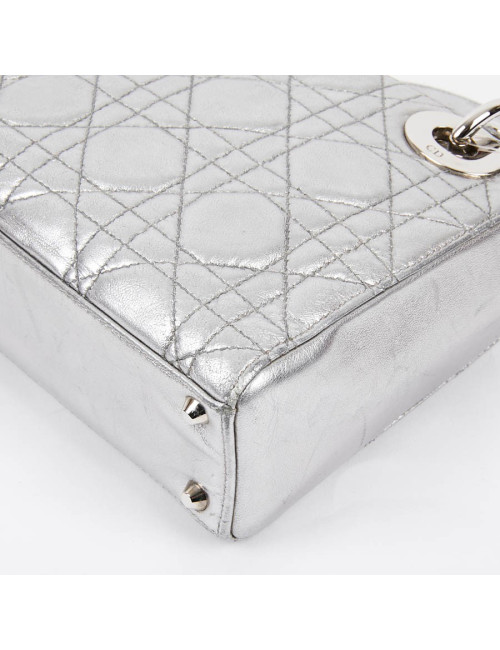Mini Lady DIOR en cuir argent 
