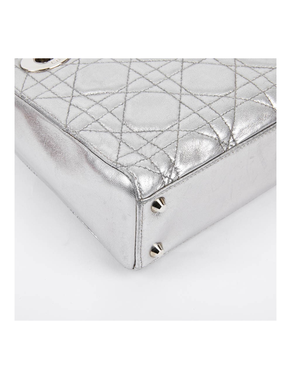 Mini Lady DIOR en cuir argent 