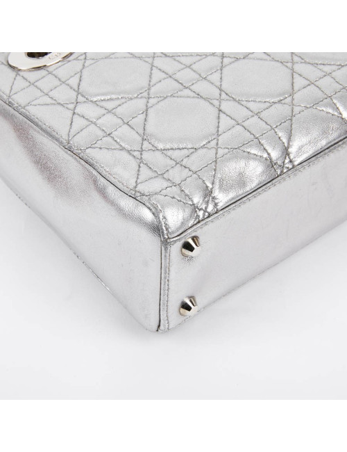 Mini Lady DIOR en cuir argent 