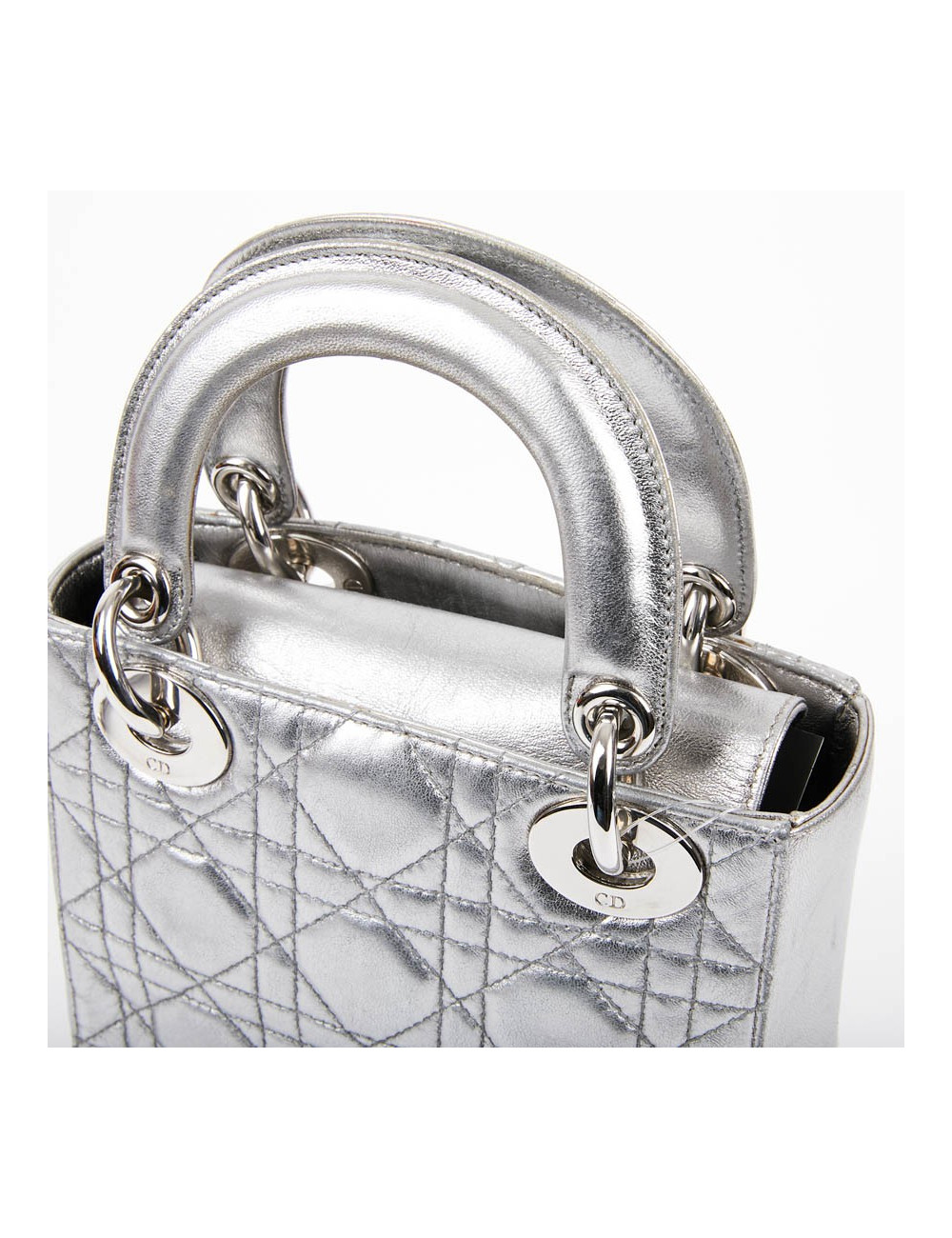 Mini Lady DIOR en cuir argent 