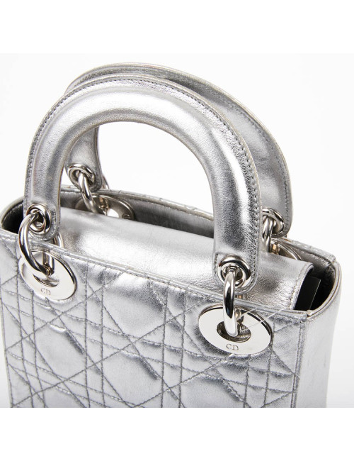 Mini Lady DIOR en cuir argent 