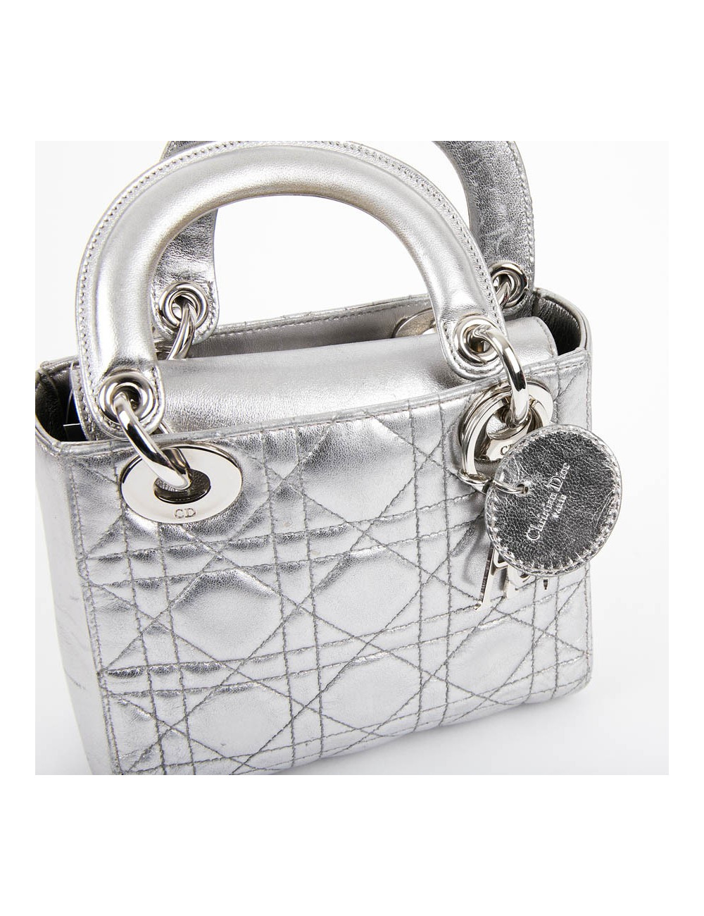Mini Lady DIOR en cuir argent 