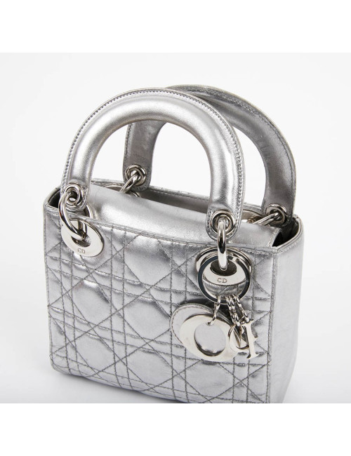 Mini Lady DIOR en cuir argent 