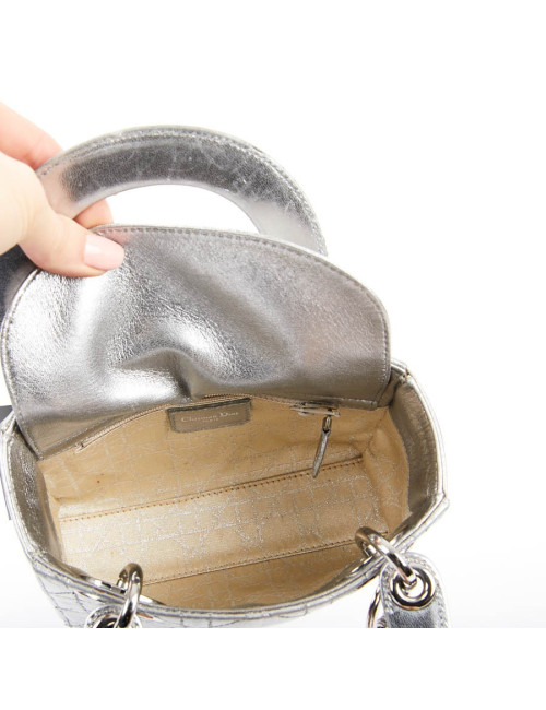 Mini Lady DIOR en cuir argent 