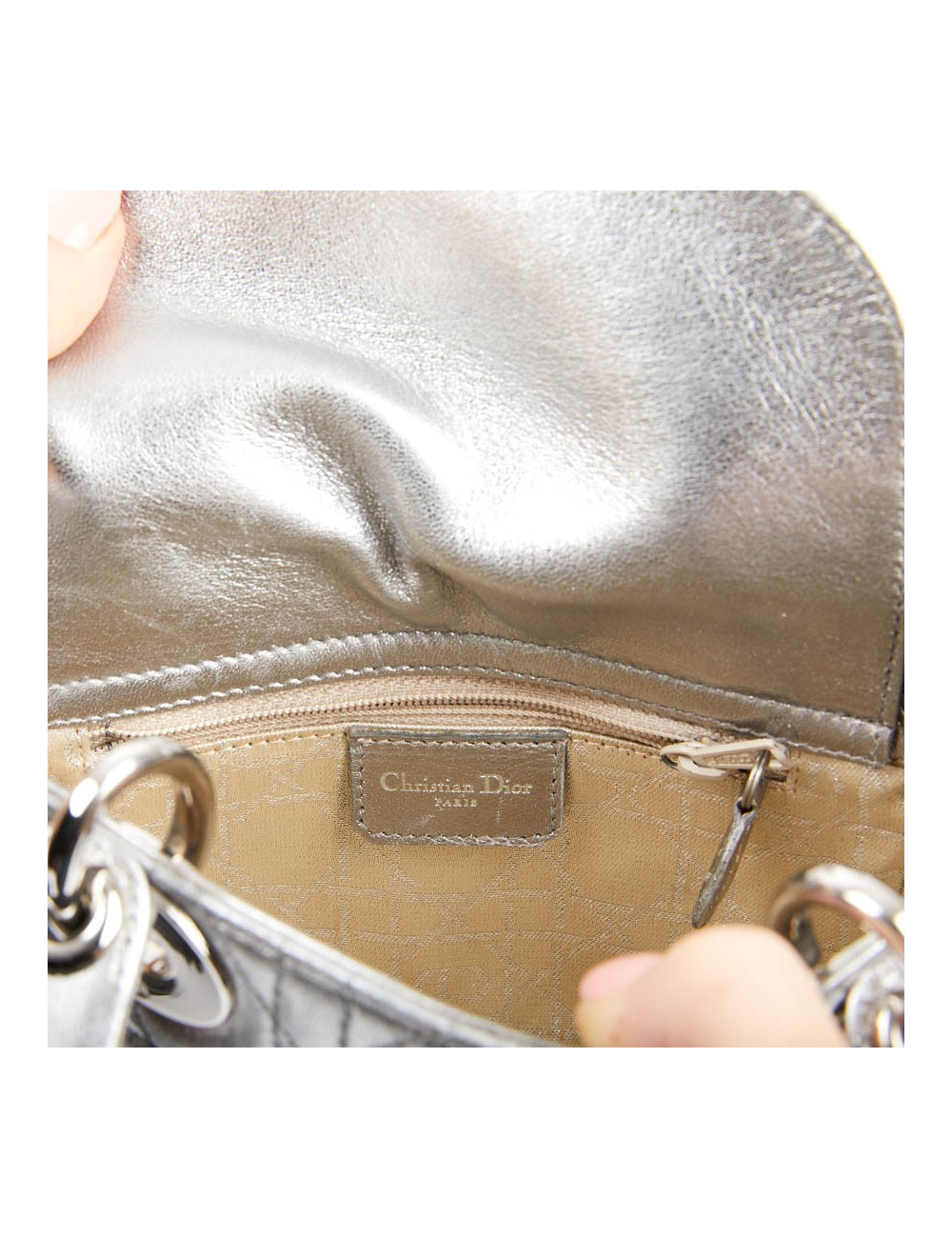 Mini Lady DIOR en cuir argent 