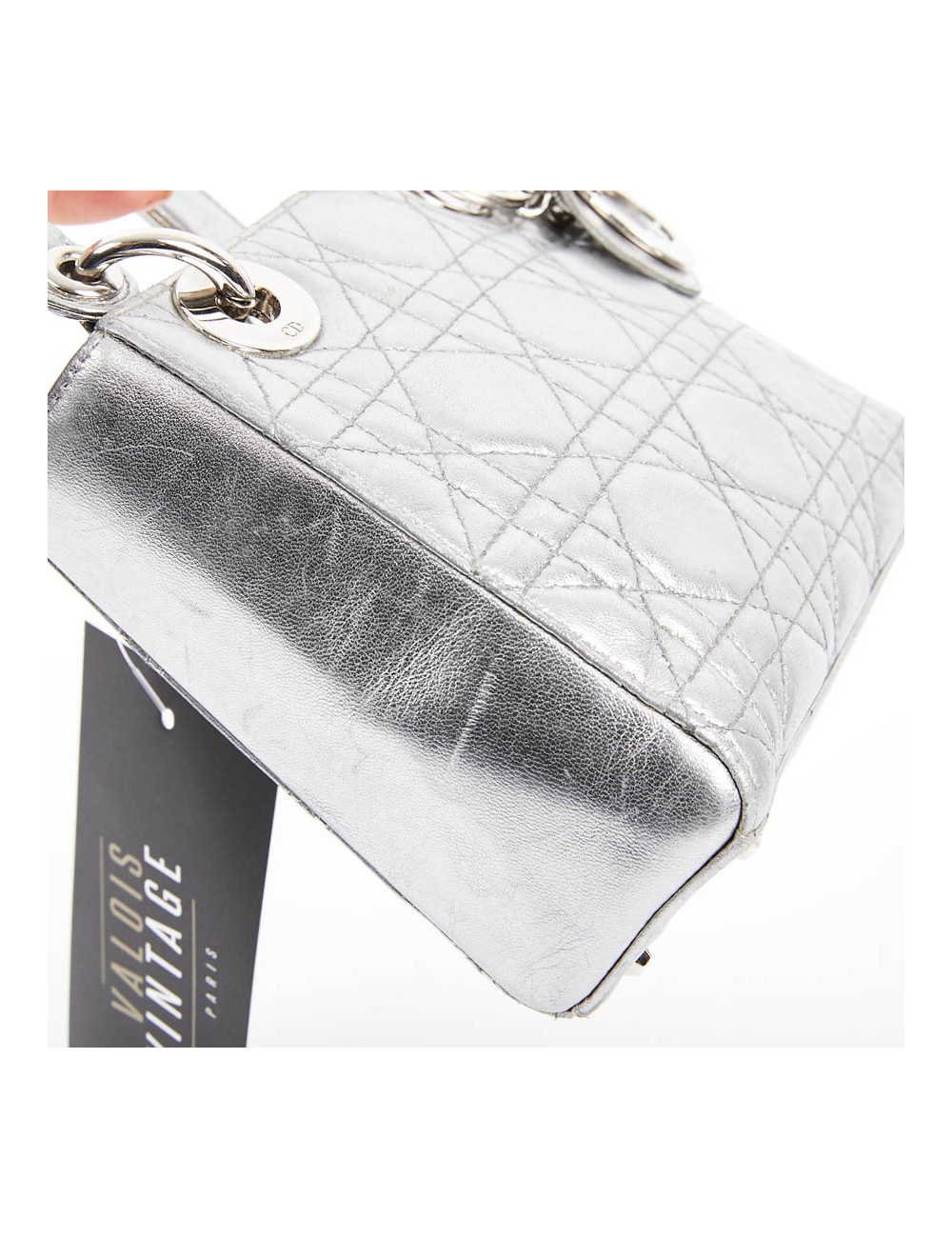 Mini Lady DIOR en cuir argent 
