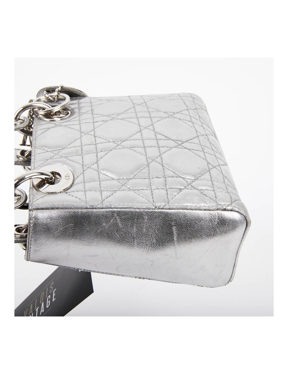 Mini Lady DIOR en cuir argent 