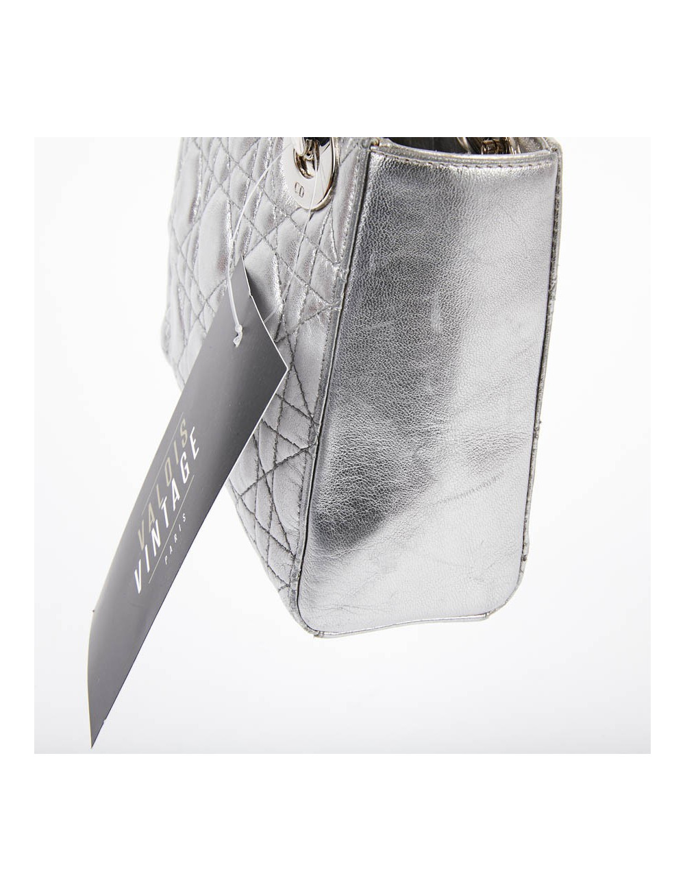 Mini Lady DIOR en cuir argent 
