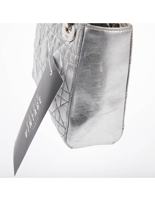 Mini Lady DIOR en cuir argent 