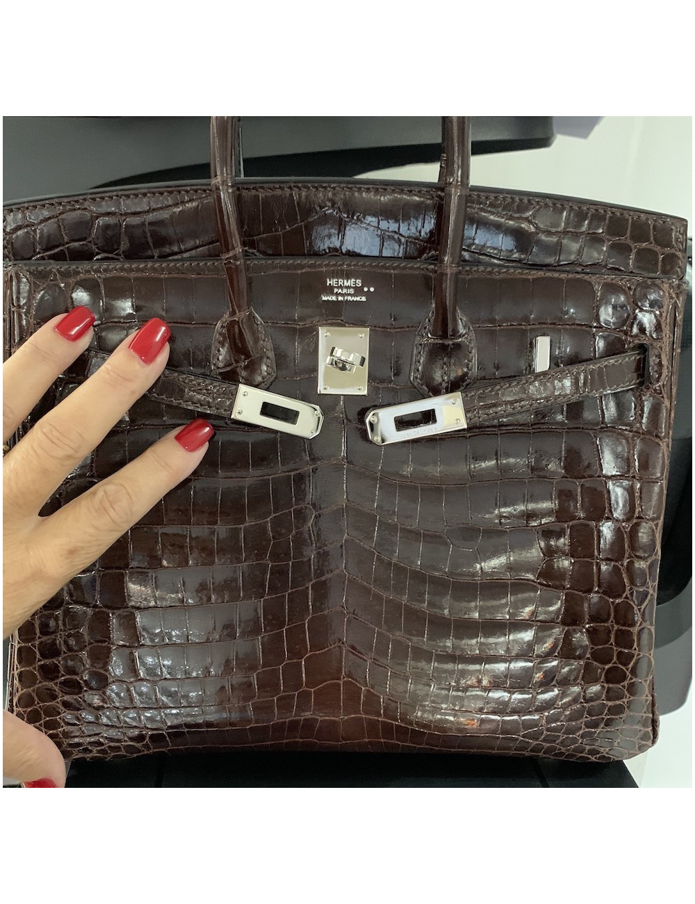 Sac à main Birkin 25 crocodile Nilotilus marron