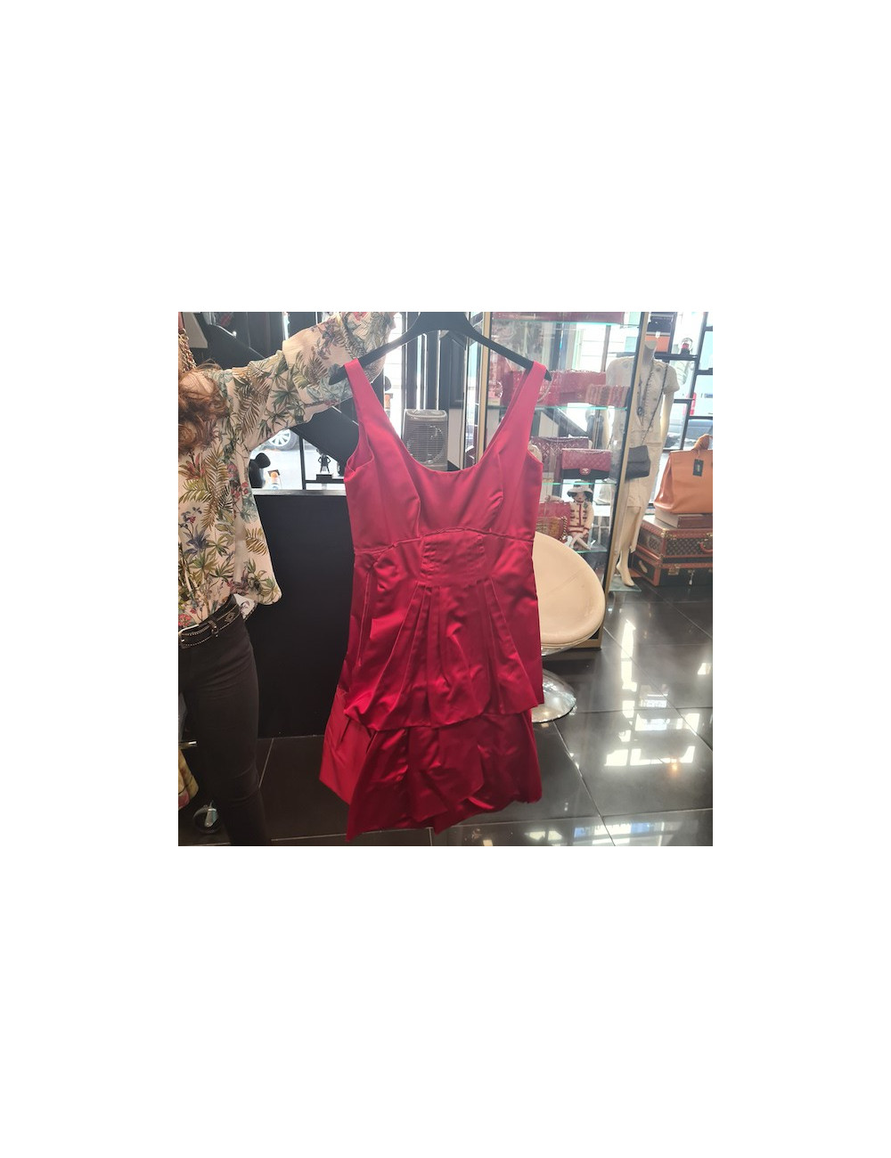 Robe PRADA T 40 IT/T36 FR en soie duchesse rouge