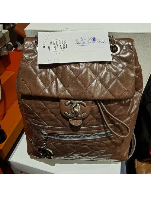 Sac à dos CHANEL cuir souple marron