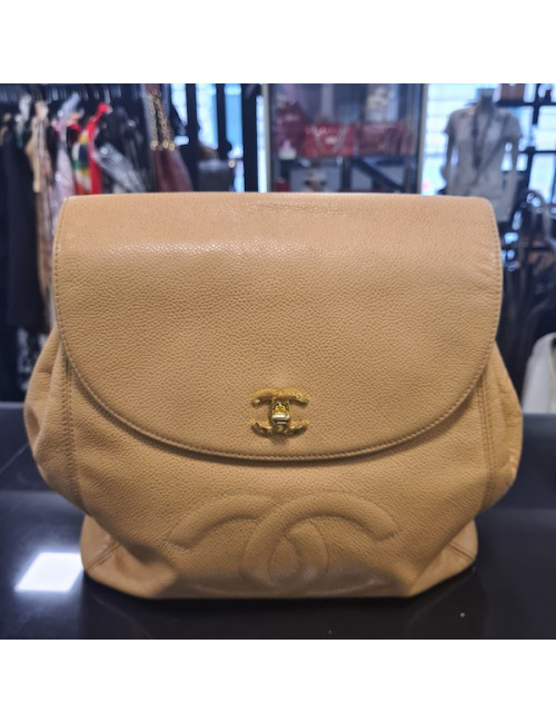Sac à dos CHANEL cuir grainé beige