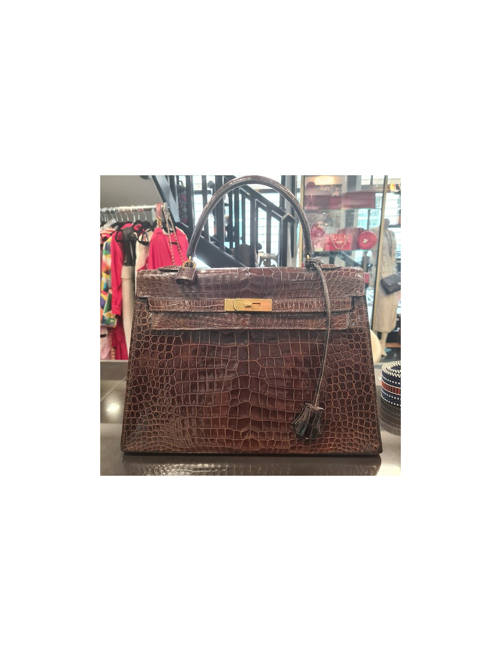 Kelly 32 HERMES sellier crocodile marron