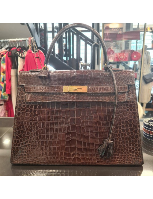 Kelly 32 HERMES sellier crocodile marron