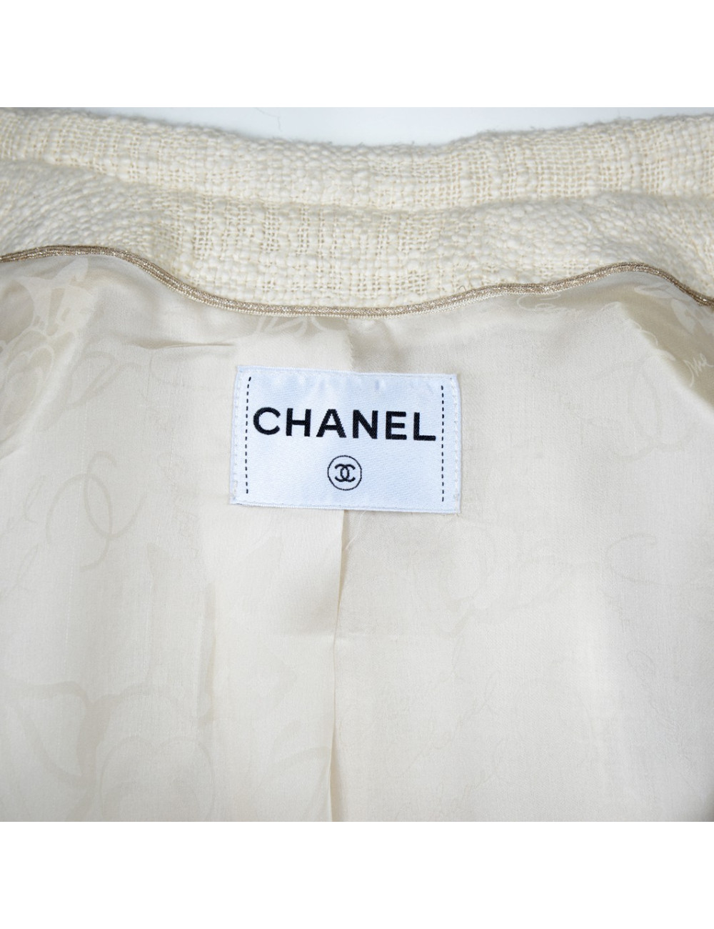 CHANEL long ivory tweed 'Paris Bombay' Jacket size 38EU