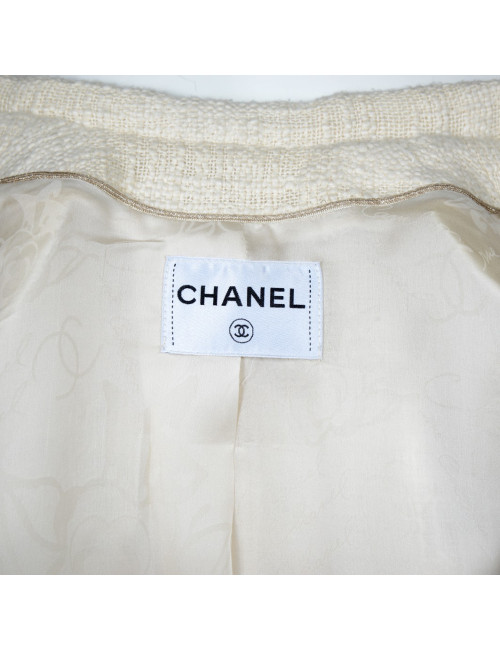 Veste longue CHANEL  tweed  ivoire
