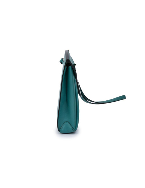 HERMES Tutti Frutti Hermail Bag in blue peacock tadelakt leather and green crocodile