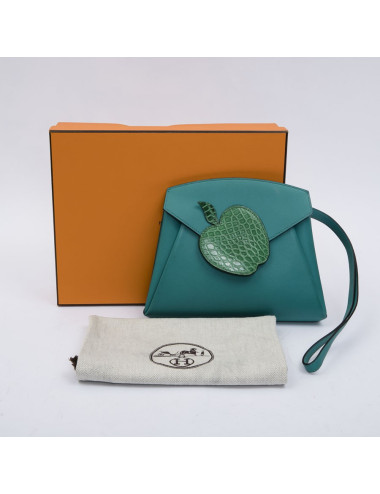 Sac HERMES Tutti frutti cuir bleu paon et vert menthe 2