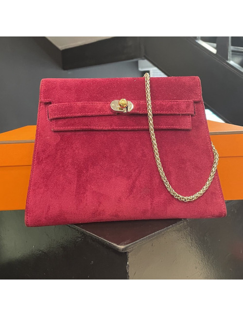 Mini sac Kelly vintage HERMES veau velours rose