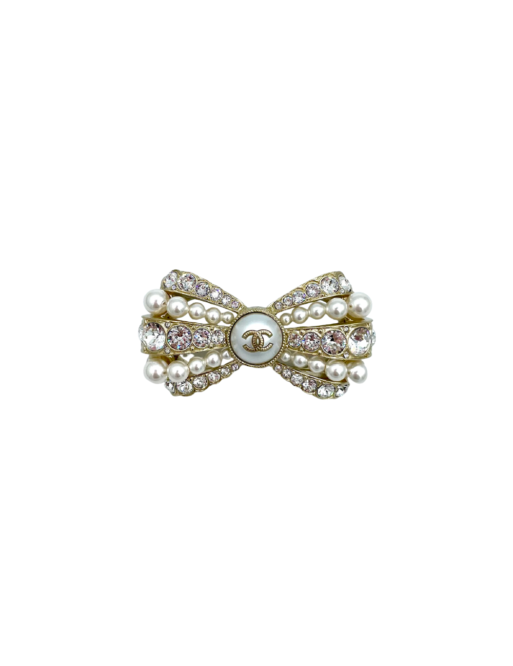 Broche CHANEL dorée perles et strass