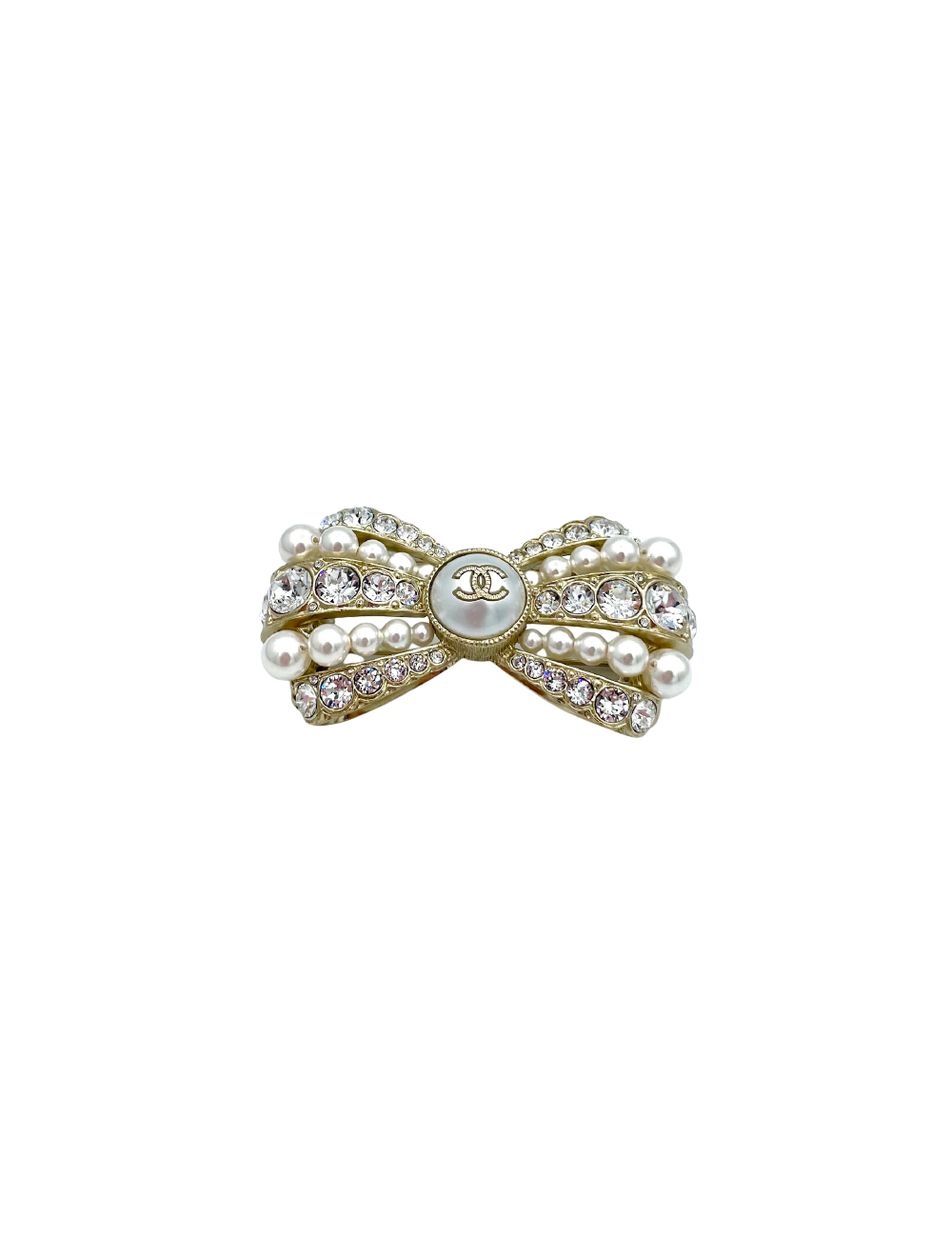 Broche CHANEL dorée perles et strass