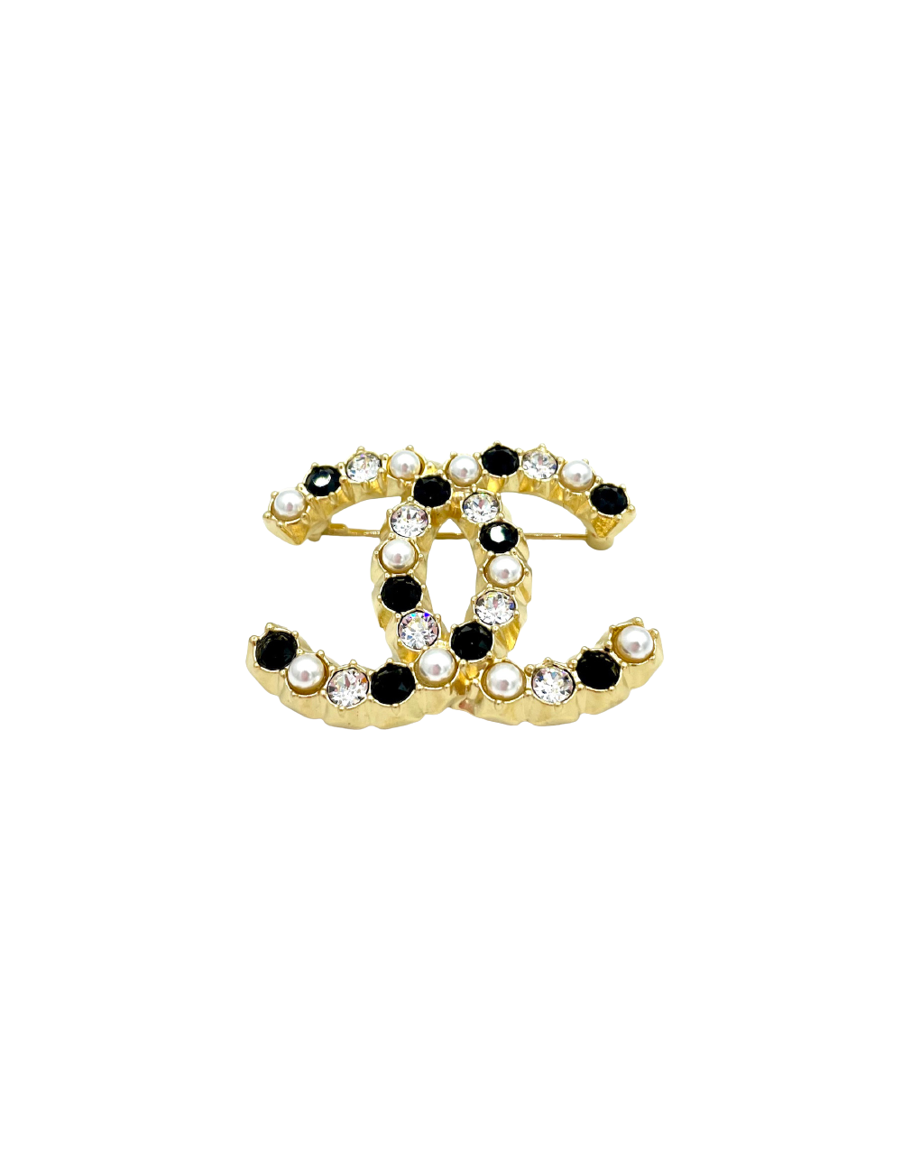 Broche CHANEL perles brillants noirs strass