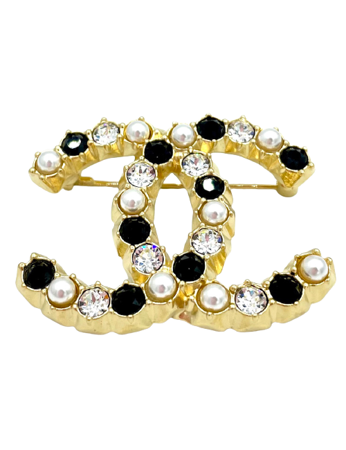 Broche CHANEL perles brillants noirs strass