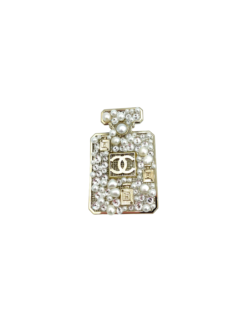 Broche CHANEL bouteille 5 perles