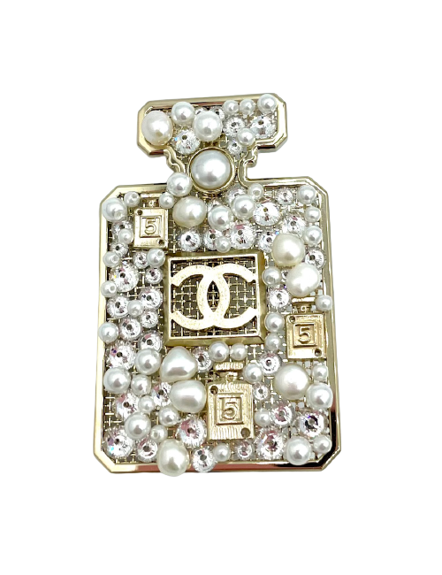 Broche CHANEL bouteille 5 perles