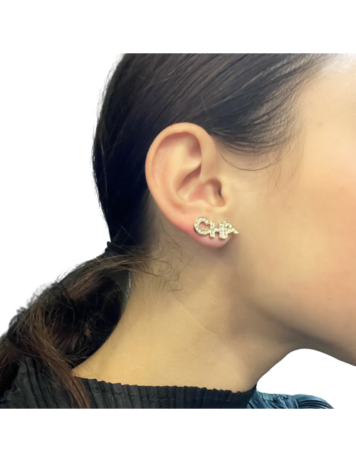 Clous d’oreille CHANEL  CHA  NEL strass dorés 