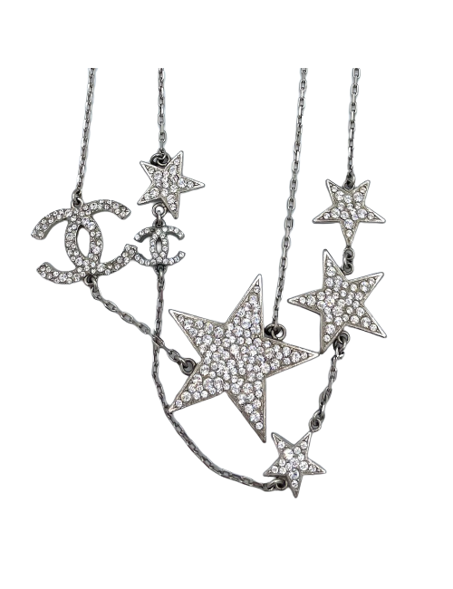 Sautoir étoiles Chanel strass et métal argenté