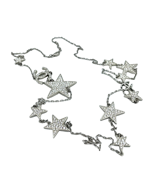 Sautoir étoiles Chanel strass métal argenté