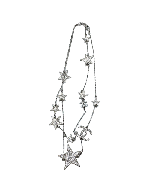 Sautoir étoiles Chanel strass métal argenté