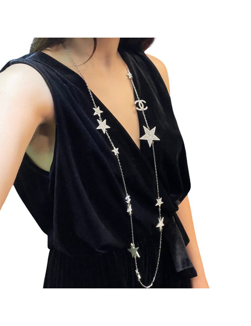 Sautoir étoiles Chanel strass métal argenté