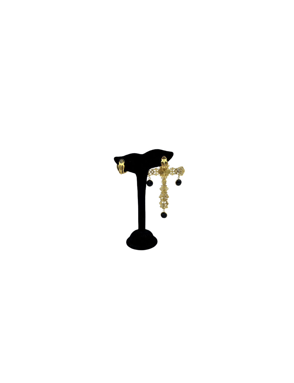 Clous croix pendantes MARGUERITE DE VALOIS noires 