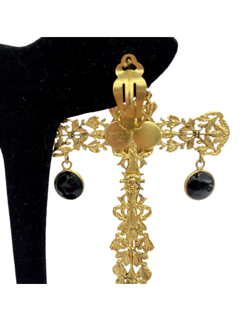 MARGUERITE DE VALOIS Black Pendant Cross Studs Earrings - Occasion