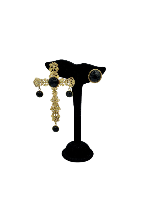 MARGUERITE DE VALOIS Black Pendant Cross Studs Earrings - Occasion