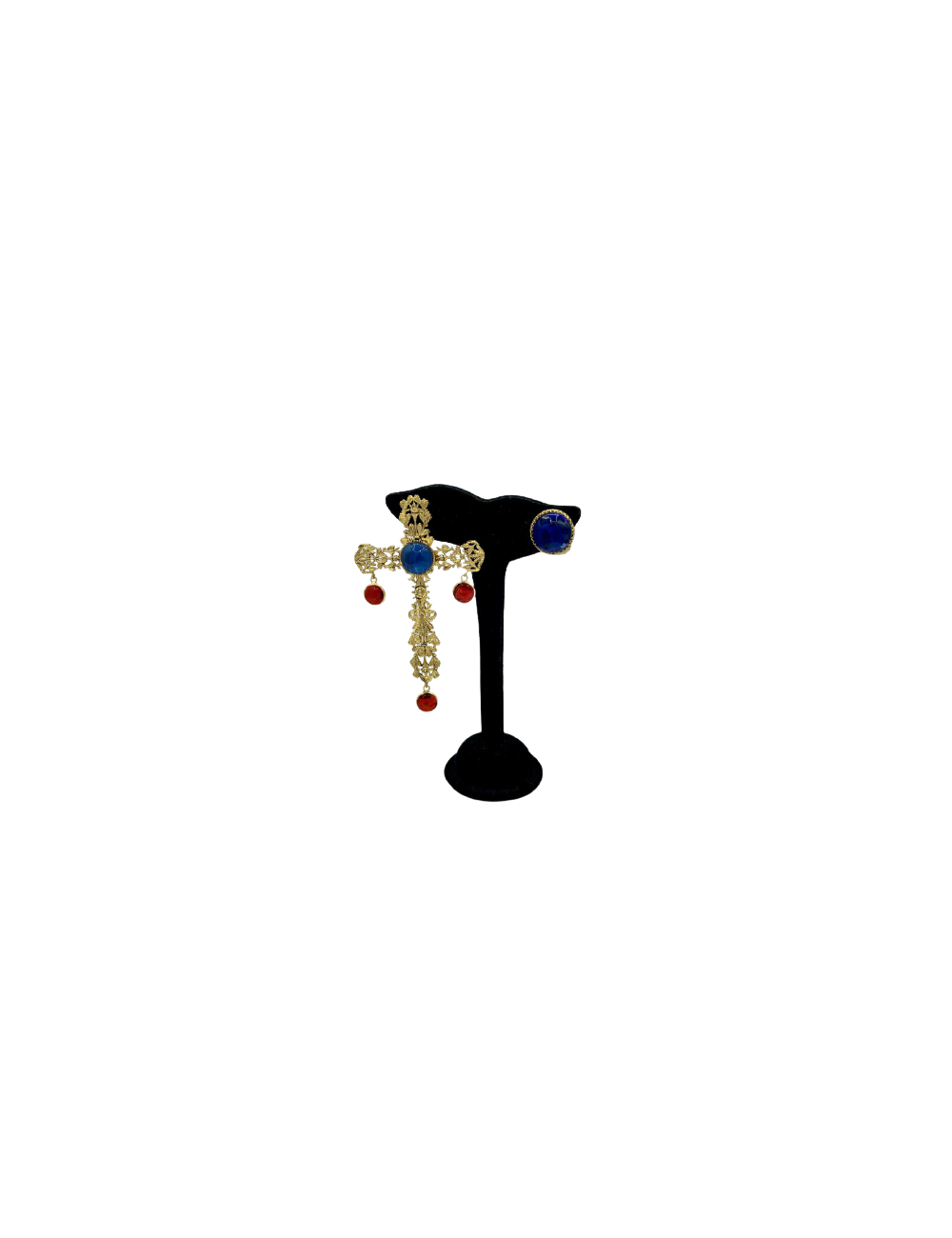 Clous croix pendantes MARGUERITE DE VALOIS saphir et rubis