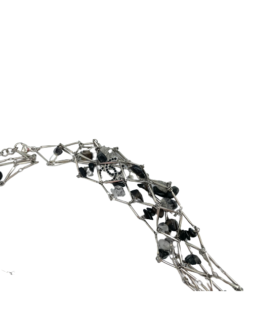 CHANEL silver metal long necklace