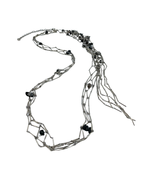 CHANEL silver metal long necklace