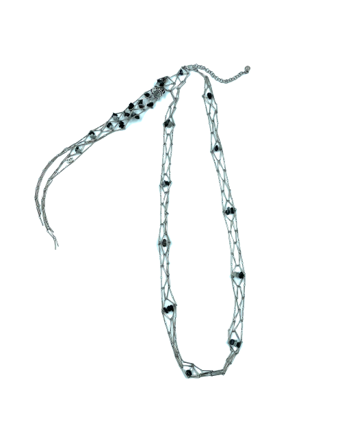 CHANEL silver metal long necklace